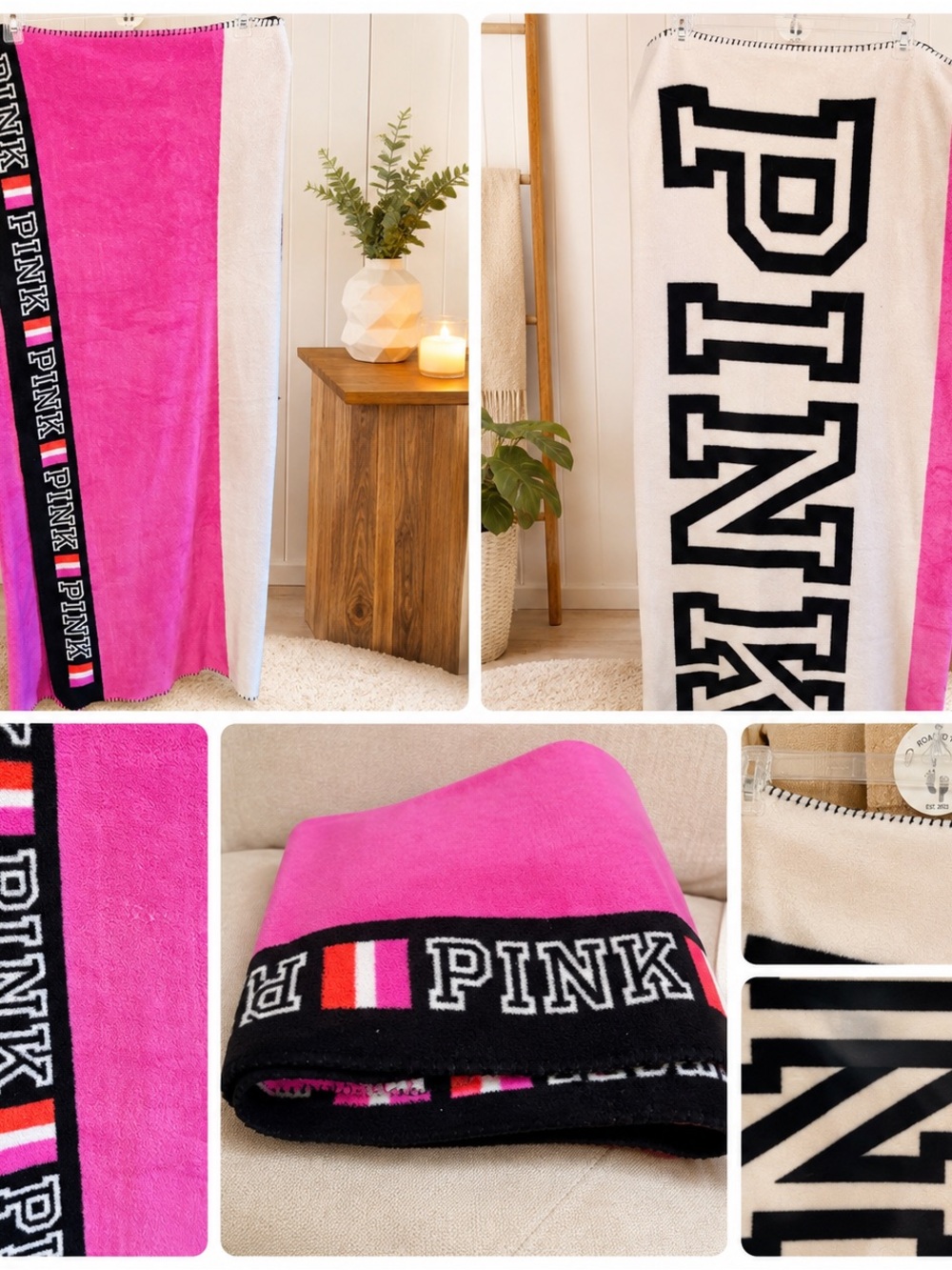 Victoria’s Secret PINK Logo Throw Blanket Pink White Black 48x57